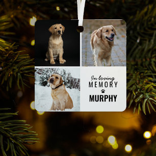 モダンな3枚の写真ペットメモリアル クリスマスツリー メタルオーナメント