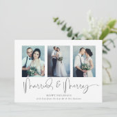 モダンな3枚の写真 結婚おめでとう クリスマスカード (スタンド正面)