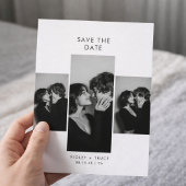 モダンな3枚の写真 黒白 結婚式 セーブザデート
