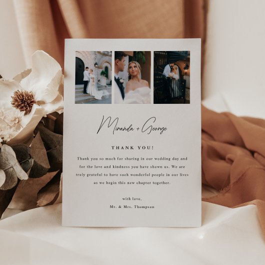 モダンな3枚写真の結婚式 サンキューカード