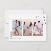 モダンな3枚写真コラージュの結婚式デザイン サンキューカード (正面)