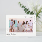 モダンな3枚写真コラージュの結婚式デザイン サンキューカード (スタンド正面)