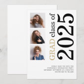 モダンな3枚写真 ボールド 2026 卒業パーティー セーブザデート (正面/裏面)