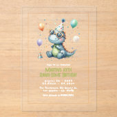 モダンな3歳の恐竜の誕生日パーティー アクリル招待状 (正面)