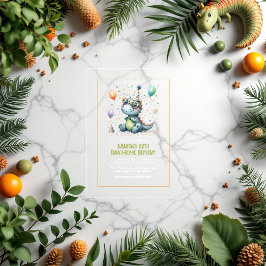 モダンな3歳の恐竜の誕生日パーティー アクリル招待状