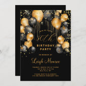モダンな30歳の誕生日パーティー ブラックゴールド 招待状 (正面/裏面)