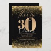モダンな30歳の誕生日パーティー ブラック ゴールド グリッター 招待状 (正面/裏面)