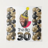 モダンな30歳の誕生日写真 黒と金 タペストリー (正面)