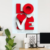 モダンな3Dの赤と白のLOVEタイポグラフィー抽象的 ポスター (ホームオフィス)