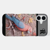 モダンな3Dオウムと花のモノグラム iPhoneケース (裏面横)