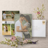 モダンな4つの写真のエレガントなタイポグラフィーQRコードオーバーレイ セーブザデート