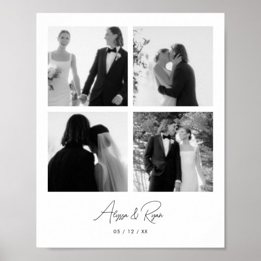 モダンな4枚の写真を飾る結婚式の記念品 ポスター (正面)