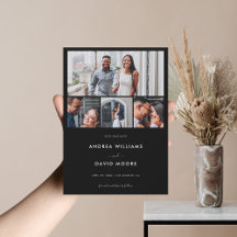 モダンな4枚の写真コラージュQRコードブラックウェディング