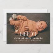 モダンな4枚の写真 "Hello" 新生児の誕生 案内状 (正面)