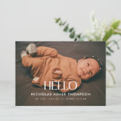 モダンな4枚の写真 "Hello" 新生児の誕生 案内状 (スタンド正面)
