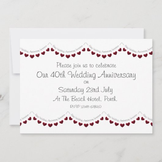 モダンな40周年ルビー結婚記念日招待状 招待状 (正面)