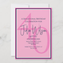 モダンな40歳の誕生日お祝いデザイン ピンクとネイビーのレイヤードスクリプト