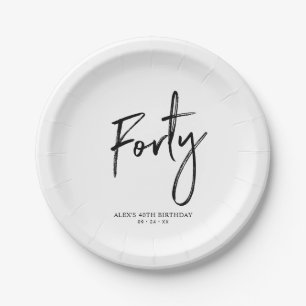 モダンな40歳の誕生日を祝うおしゃれな紙皿「Forty Modern Lettering」 ペーパープレート