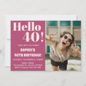 モダンな40歳の誕生日パーティーフォト 招待状 (正面)
