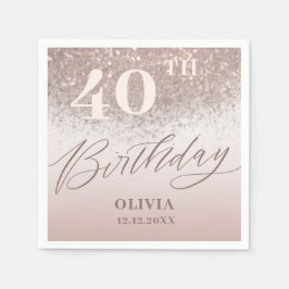 モダンな40歳の誕生日パーティーローズゴールドラメ スタンダードカクテルナプキン
