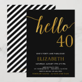 モダンな40歳の誕生日 HELLO 40 大人の誕生日 招待状 (正面/裏面)