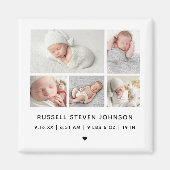 モダンな5枚のグリッド写真 出生お知らせ マグネット (正面)