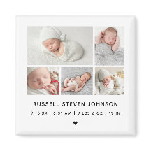 モダンな5枚の写真を使ったグリッド出産発表