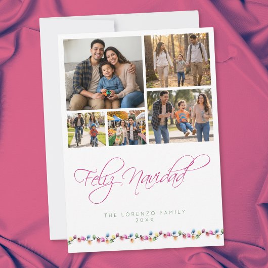モダンな5枚の写真コラージュ Feliz Navidad カラーライト シーズンカード