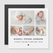 モダンな5枚の写真 出生発表マグネットカード (正面/裏面)