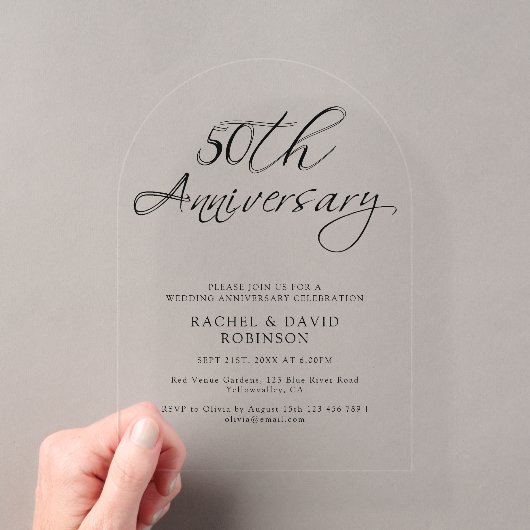 モダンな50回目の結婚記念日のブラックスクリプト アクリル招待状 (インサイチュ (ポータブル))