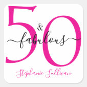モダンな50歳と素敵なピンクの50歳の誕生日パーティー スクエアシール (正面)