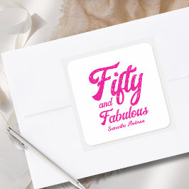 モダンな50歳と素敵なピンクの50歳の誕生日パーティー スクエアシール