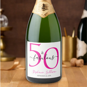 モダンな50歳と素敵なピンクの50歳の誕生日パーティー スパークリングワインラベル