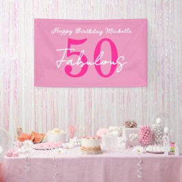 モダンな50歳と華麗なピンクの50歳の誕生日パーティー 横断幕