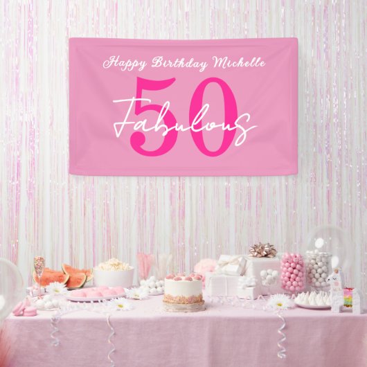 モダンな50歳と華麗なピンクの50歳の誕生日パーティー 横断幕 (パーティー)