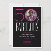 モダンな50歳の華やかなピンクホワイト写真の誕生日 招待状 (正面)