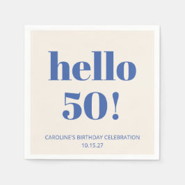 モダンな50歳の誕生日デザイン タイポグラフィが印象的なブルー系 スタンダードカクテルナプキン
