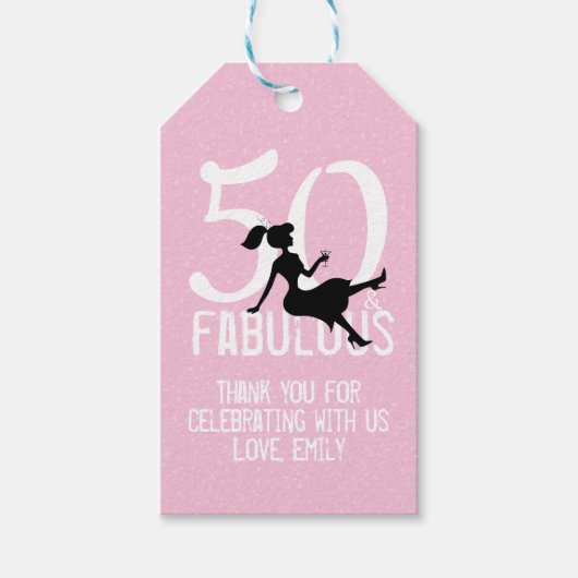 モダンな50歳の誕生日パーティーお礼の品 ピンク ギフトタグ (正面)