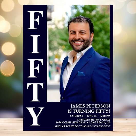 モダンな50歳の誕生日パーティーの写真 招待状