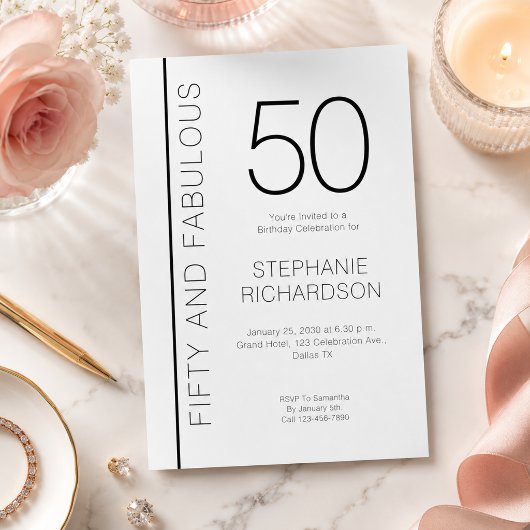 モダンな50歳の誕生日パーティー おめでとう Fifty and Fabulous 招待状