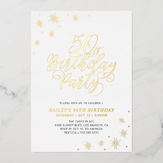 モダンな50歳の誕生日パーティー 本物のホログラム招待状 箔招待状 (正面)