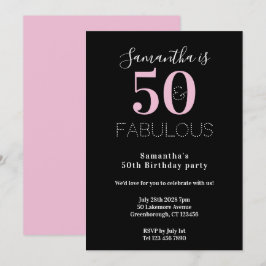モダンな50歳の誕生日 ブラックピンクパーティー 招待状