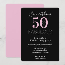 モダンな50歳の誕生日 ブラック ピンク パーティー お祝い 招待状