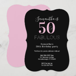 モダンな50歳の誕生日 ブラック ピンク パーティー お祝い 招待状