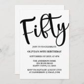 モダンな50歳の誕生日 黒と白 招待状 (正面/裏面)
