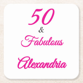 モダンな50歳+Fabulousな50歳の誕生日 スクエアペーパーコースター