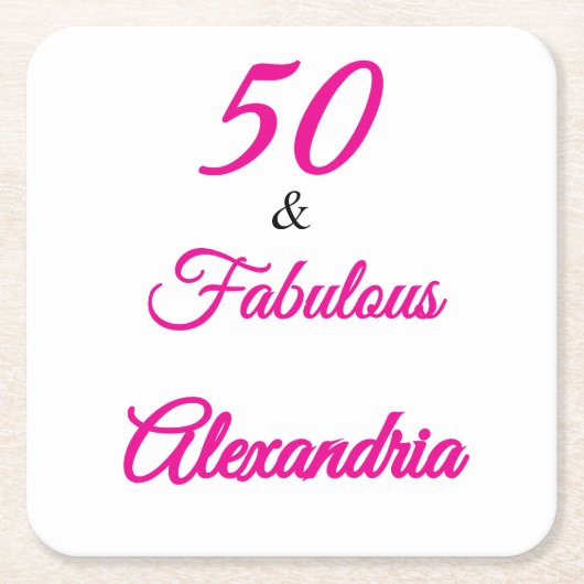 モダンな50歳+Fabulousな50歳の誕生日 スクエアペーパーコースター (正面)