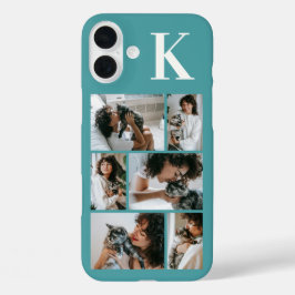 モダンな6匹のペットの写真 ターコイズブルー iPhone 16 PLUSケース