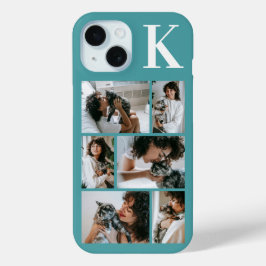 モダンな6匹のペットの写真 ターコイズブルー iPhone 15ケース