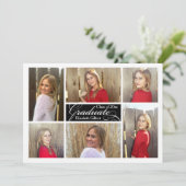 モダンな6枚の写真コラージュ オーダーメイド 卒業のお知らせ 招待状 (スタンド正面)